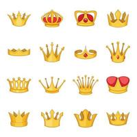 Crown icons set, cartoon style vector