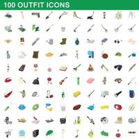 100 outfit icons set, cartoon style vector