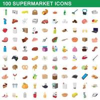 100 supermarket set, cartoon style vector