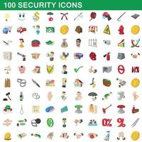 100 iconos de seguridad, estilo de dibujos animados vector