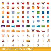 100 delivery icons set, cartoon style vector