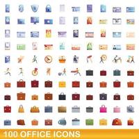 100 iconos de oficina, estilo de dibujos animados vector