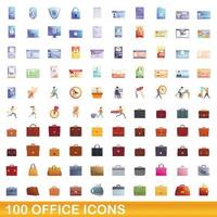 100 office icons set, cartoon style vector