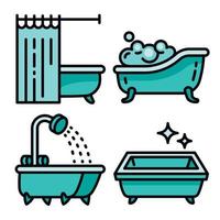conjunto de iconos de bañera, estilo de contorno vector