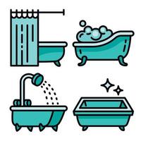 Bathtub icons set, outline style vector