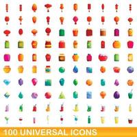 100 universal icons set, cartoon style vector