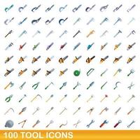 100 iconos de herramientas, estilo de dibujos animados vector