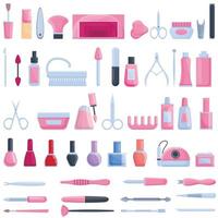 Equipment for manicure icons set, cartoon style vector