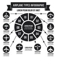 concepto de infografía de tipos de avión, estilo simple vector