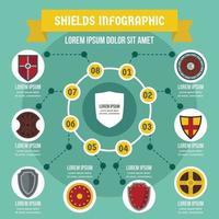 concepto infográfico de escudos, tipo plano vector