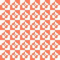 Checkerboard monochrome seamless pattern with cut geometric shaped flowers. Colorful aesthetic vector background in retro style 60s, 70s.