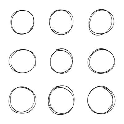 Set of hand drawn circle line sketch. Simple line marker stroke. Hand drawn scribble highlight circles. Scribble doodle round design.