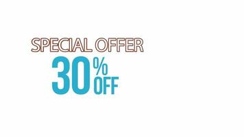 special offer 30 off word animation motion graphic video with Alpha Channel, transparent background use for web banner, coupon, sale promotion, advertising, marketing video