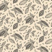 Cocoa branch vector seamless pattern. Chocolate design hand drawn background on white background in sketch style