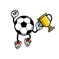 football mascot holding a trophy celebrating victory, vector illustration