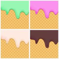 Ice cream melting waffle backgrounds of different colors and tastes. Graphic design. vector