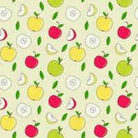 Apple pattern on a light background. Plenty of colorful fruits and leaves. Whole apples, halves and quarters. Graphic design. vector