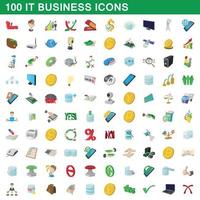 100 iconos de negocios de TI, estilo de dibujos animados vector