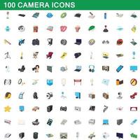 100 iconos de cámara, estilo de dibujos animados vector