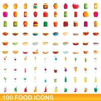 100 iconos de alimentos, estilo de dibujos animados vector