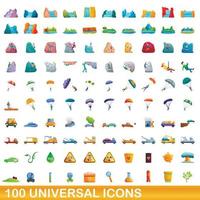 100 universal icons set, cartoon style vector