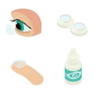 Contact lens icons set, isometric style vector