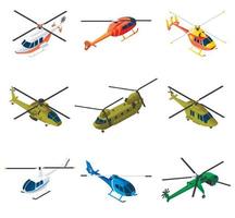 Helicopter icons set, isometric style vector