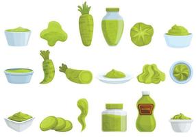 Wasabi icons set, cartoon style vector