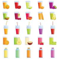 Fresh juice icons set, cartoon style vector