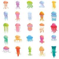 Jellyfish icons set, cartoon style vector