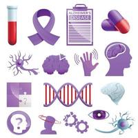 Alzheimer disease icons set, cartoon style vector