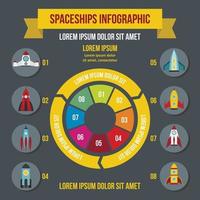 concepto de infografía de naves espaciales de cohetes, estilo plano vector