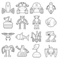 Robot forms icons set, outline style vector