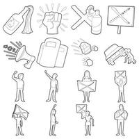 Protest items icons set, outline style vector