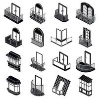 Balcony window forms icons set, simple style vector