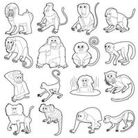 Monkeys types icons set, outline style vector