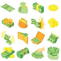 Money coin dollar icons set, isometric style vector