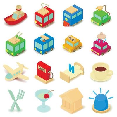 Points of interest icons set, cartoon style