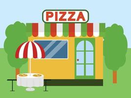 Pizza street shop festival background, flat style vector