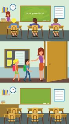 Classroom school banner horizontal set, flat style