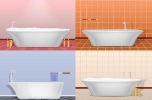 Bathtub interior mockup set, realistic style vector