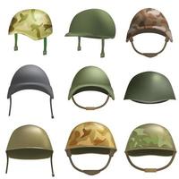 conjunto de maquetas de soldado de casco del ejército, estilo realista vector