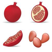 Pomegranate juice seeds icons set, realistic style vector