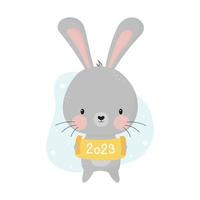 Happy new year funny bunny. Chinese symbol 2023 new year. Animal rabbit cartoon character. Christmas decoration.Doodle cute hare in vector.Greeting card, sticker, print vector