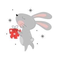 Happy new year funny bunny. Chinese symbol 2023 new year. Animal rabbit cartoon character. Christmas decoration.Doodle cute hare in vector.Greeting card, sticker, print vector