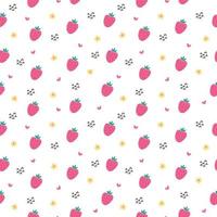 Cute vector seamless pattern with hand-drawn strawberries in pink colors. Design for typography, textiles, fabric or packaging design. Organic fruits or vegetarian food. Strawberry Love Cards Vector