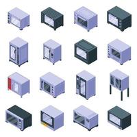 Convection oven icons set, isometric style