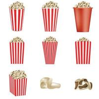 Popcorn cinema box mockup set, realistic style vector