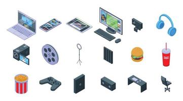 Stream icons set, isometric style vector