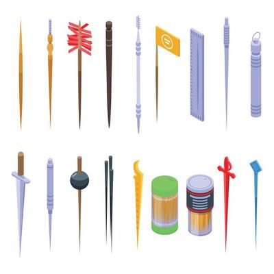 Toothpick icons set, isometric style
